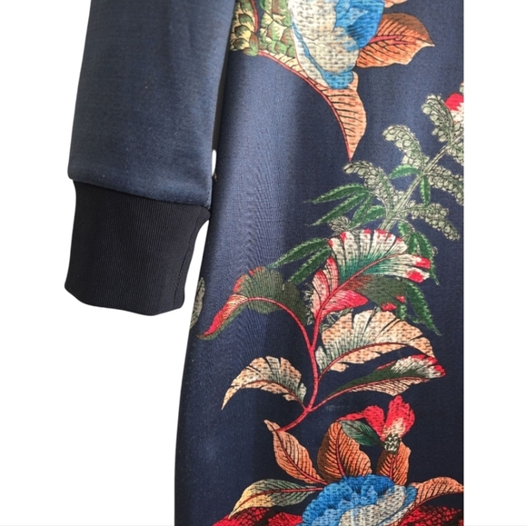 Pam & Gela Bye Birdie Track Dress Medium  Neoprene Long Sleeves Tropical Print - Picture 6 of 11